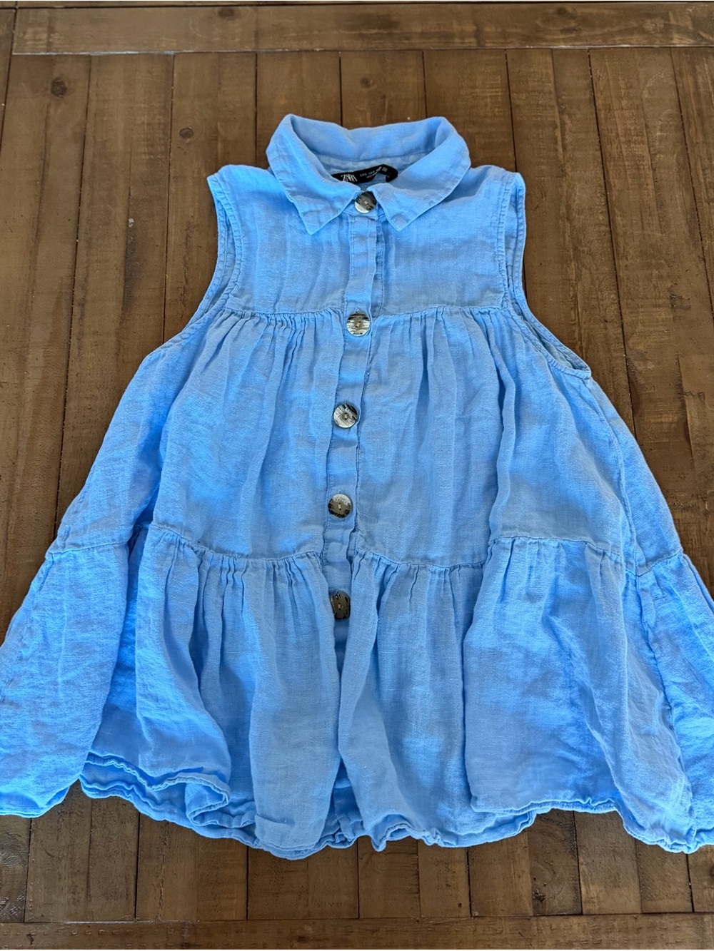 Zara Light Blue Sleeveless Tiered Button-Front Shirt